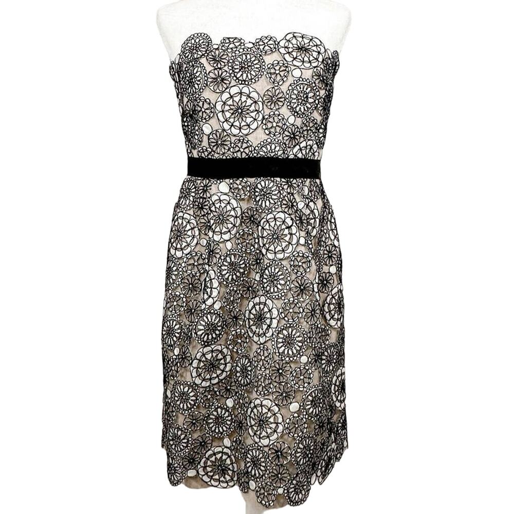 Lela Rose for Richards Womens Geometric Strapless Mini Cocktail Dress Black Sz 8